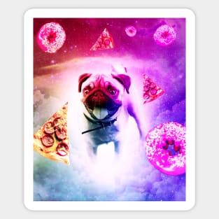 Pugs In The Clouds With Doughnut, Pizza, Rainbow Sticker